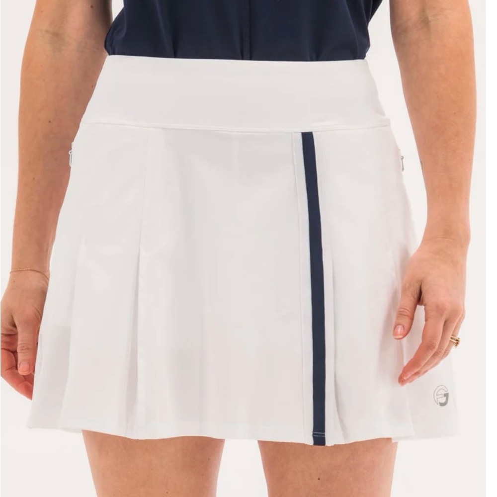 FORAY GOLF Core Pleated Skirt White Tennis Skort with Navy Stripe